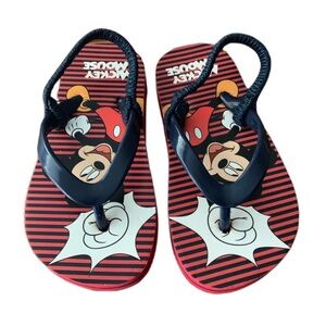 Disney Kids 7/8 Mickey Mouse Red & Navy Blue Summer Flip Flops Sandals NWOT